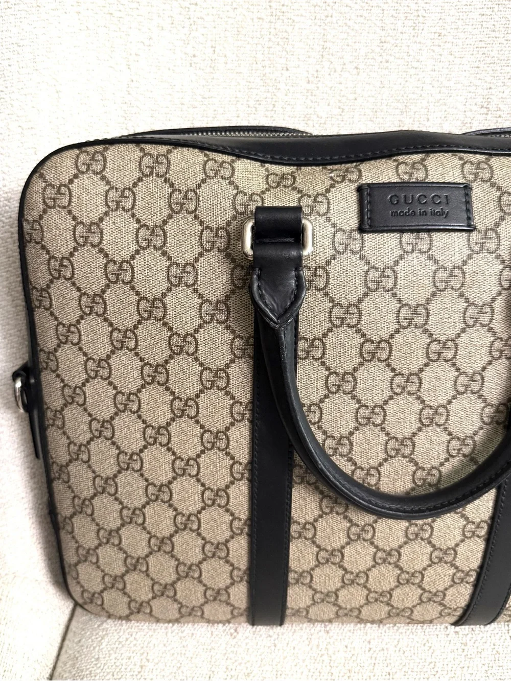 Authentic Gucci supreme laptop bag briefcase brown black leather unisex
